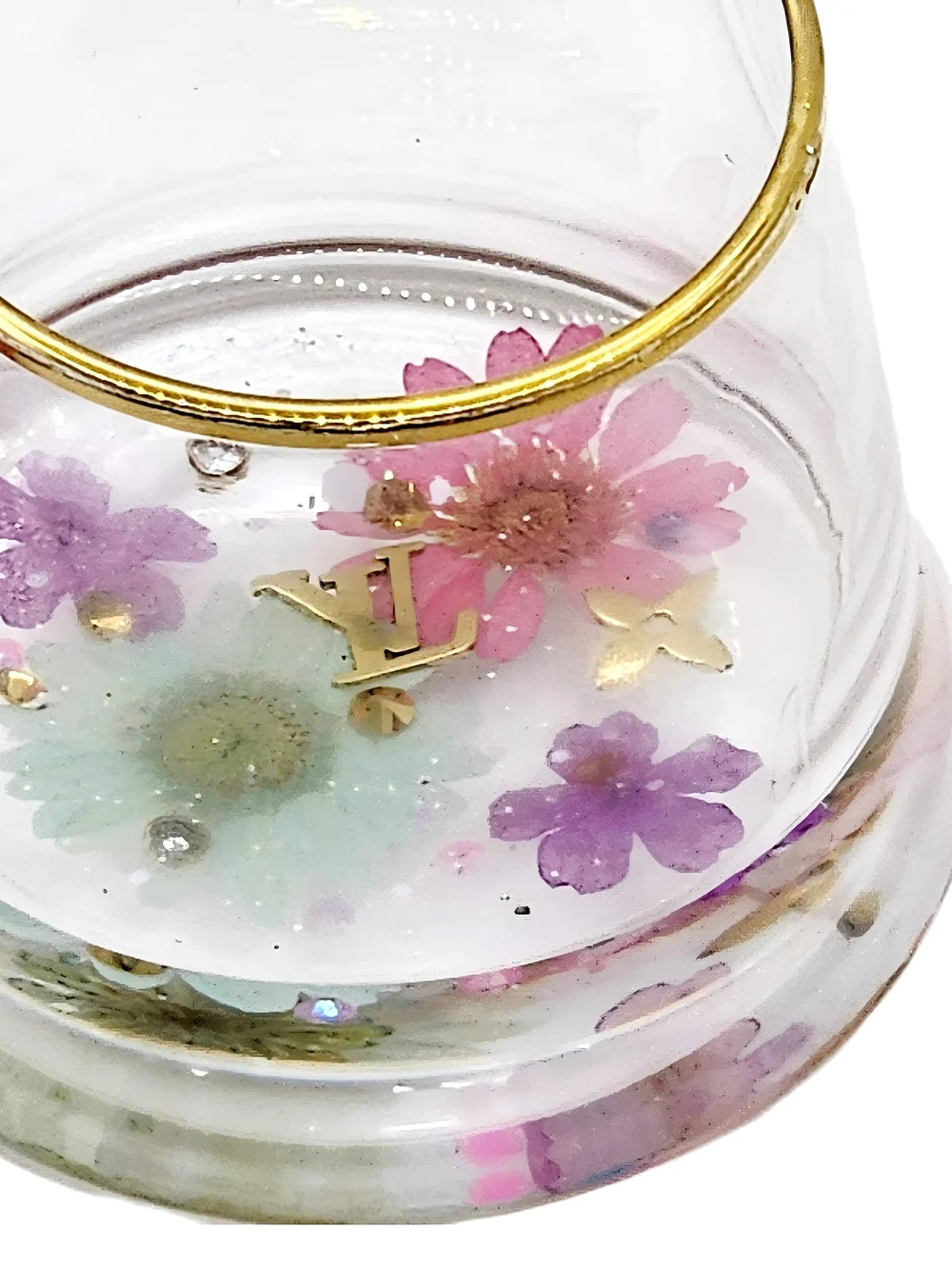 Floral Resin Trinket Dish with Gold Accent